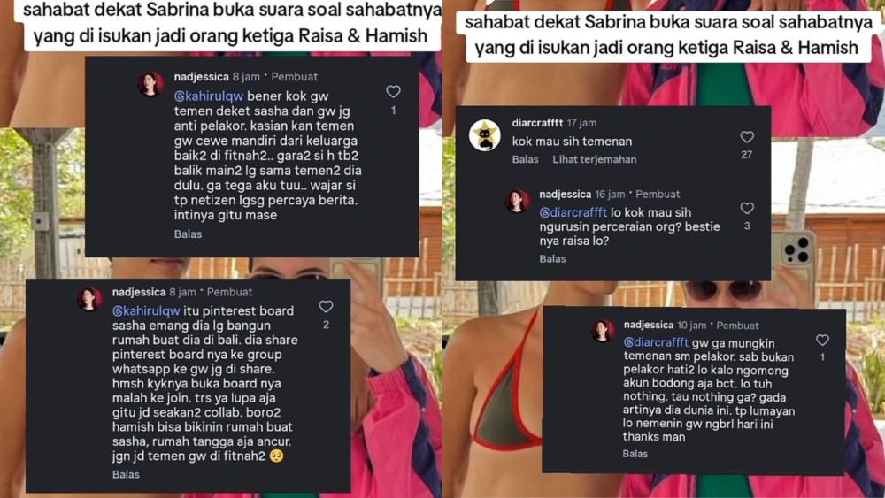 Sahabat bantah Sabrina Alatas menjadi orang ketiga dalam rumah tangga Hamish Daud dan Raisa [TikTok]